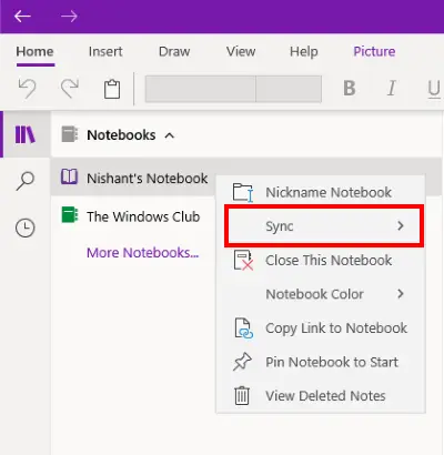 force sync OneNote for Windows 10
