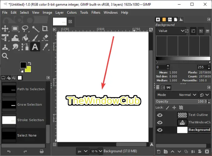 How to outline text or add border to text in GIMP