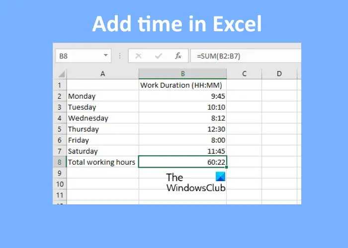 how to add time in Excel