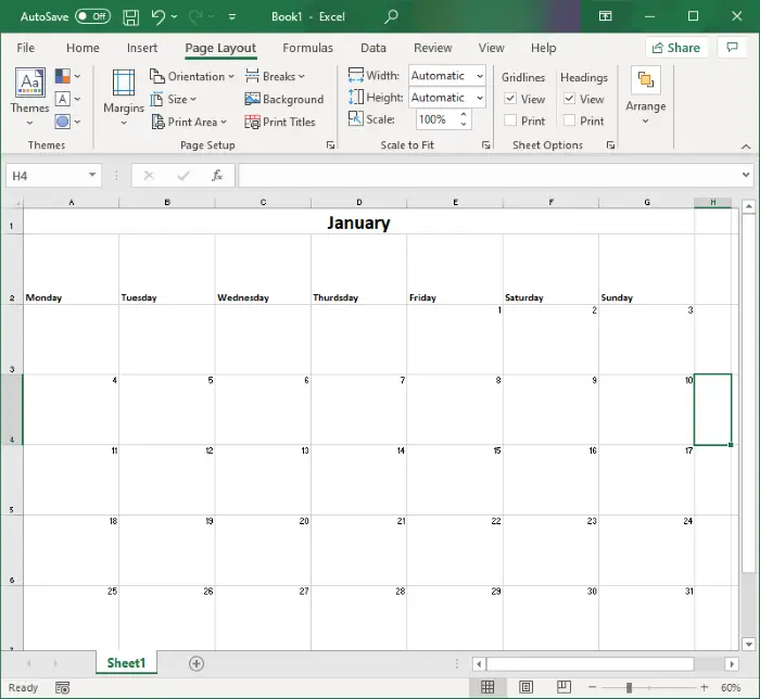 How to create a Calendar in Excel