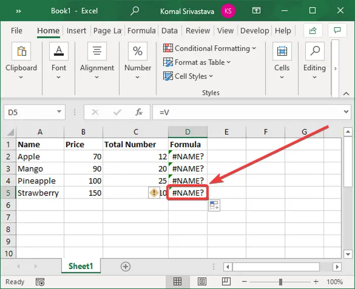 How to remove #NAME? Error in Excel