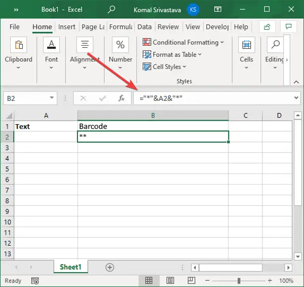 convert numbers to barcode in excel