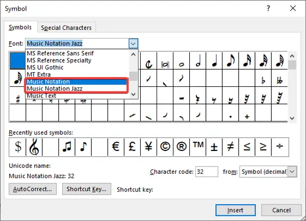 How to insert Music Notes in Microsoft Word