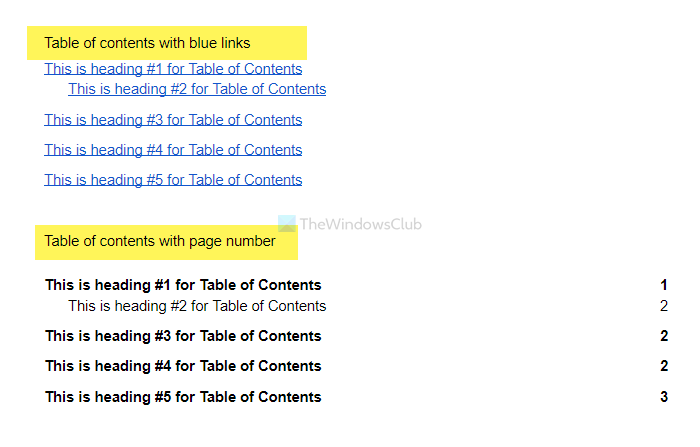 How to insert Table of Contents in Google Docs