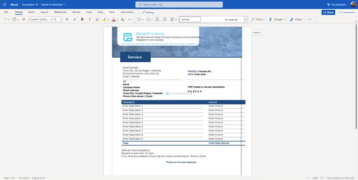 Best invoice templates for Word Online