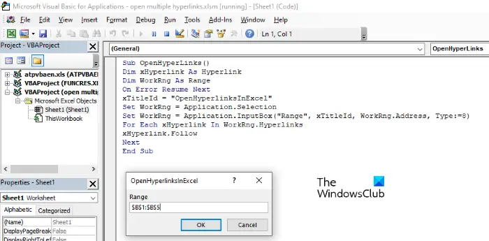 open multiple links from excel