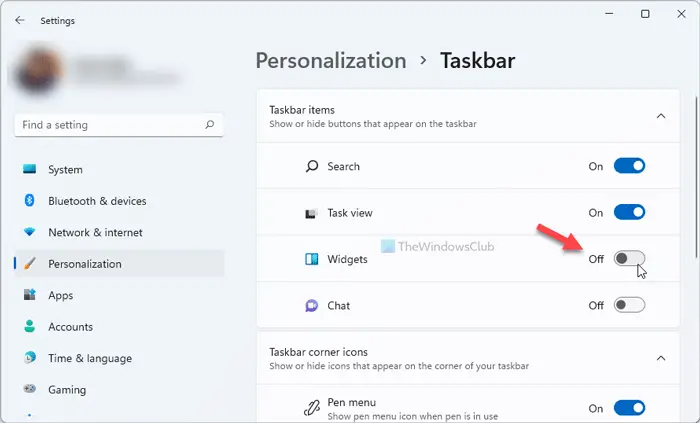 How to remove or disable Widgets on the Taskbar on Windows 11