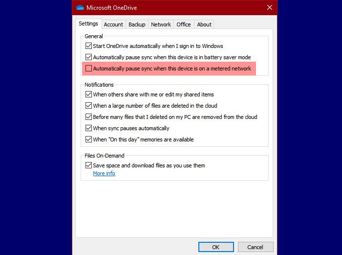 Turn On or Off Pause OneDrive Sync on Metered Network