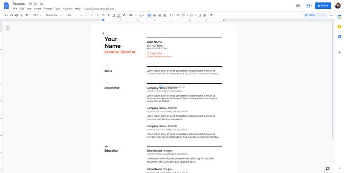 Best resume templates for Google Docs to create professional CV