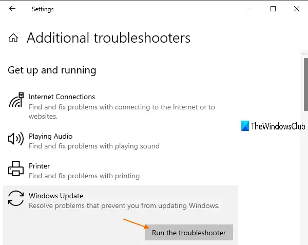 run Windows Update troubleshooter