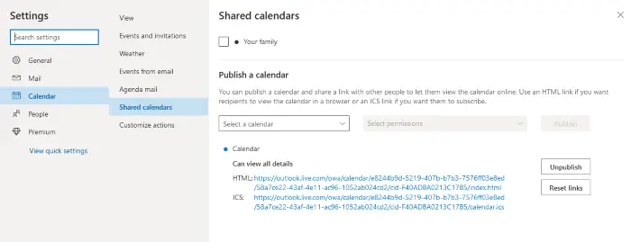 поделиться календарем Outlook 4