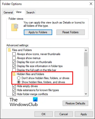 show hidden appdata folder
