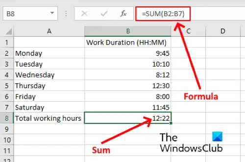 sum time in excel 1