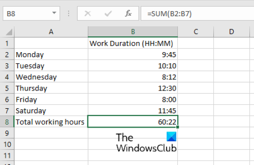 sum time in excel 3