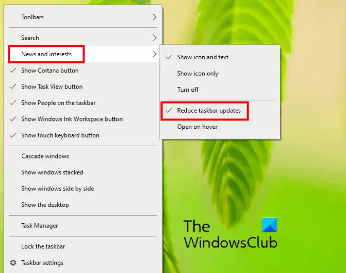 How to Reduce Taskbar Updates for News &amp; Interests in Windows 10
