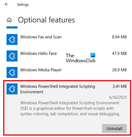 uninstall windows powershell ise