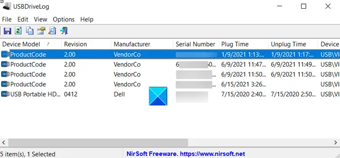 Display a log of all USB drives plugged to your computer using USBDriveLog