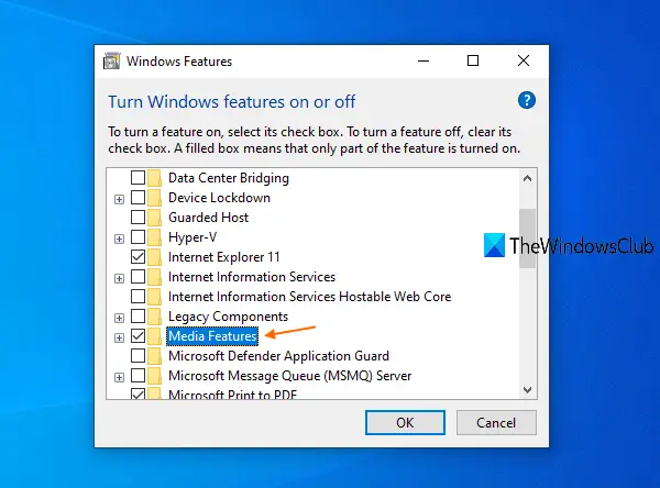 use Windows Features option