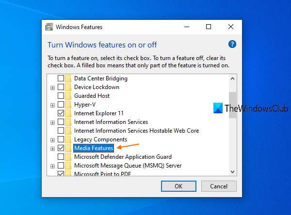 use Windows Features option