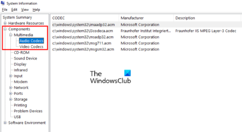 check installed codecs