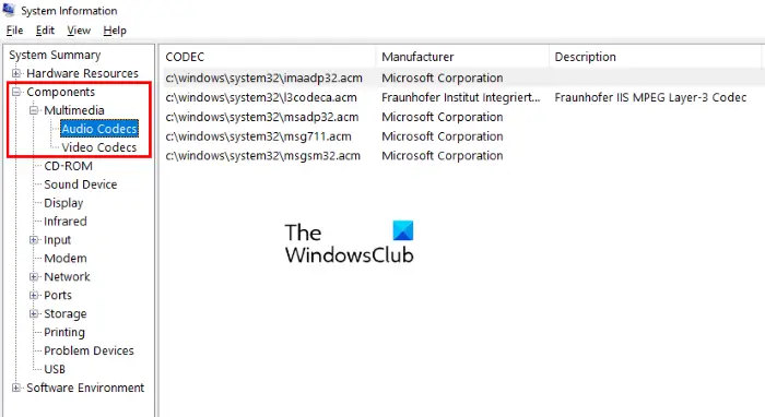 view installed codecs on windows 10