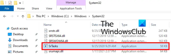 where srtasks.exe located Windows 10