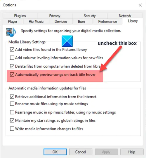 Windows Media Player Options