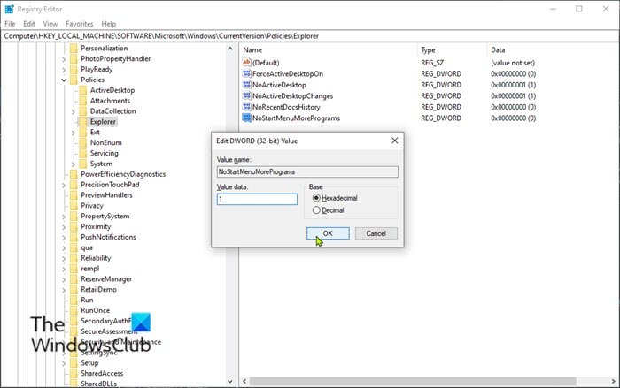 Add or Remove All Apps List in Start Menu-Registry Editor