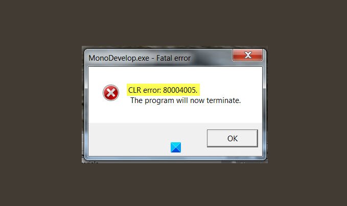 CLR error 80004005