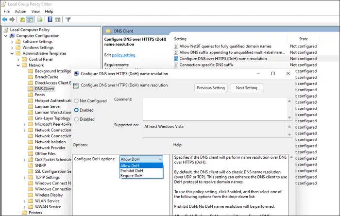 Enable DoH via Group Policy in Windows 11