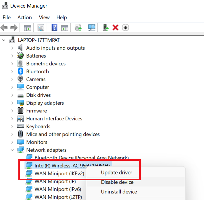 Enable and Disable Wi-Fi and Ethernet adapter on Windows 11 through Device Manager