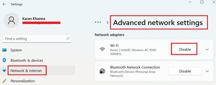 Disable and re-enable Wireless Adapter