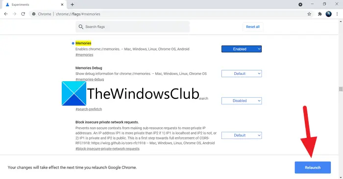 Enable memories on Chrome