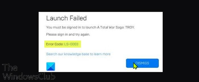 Epic Games Launcher error code LS-0003