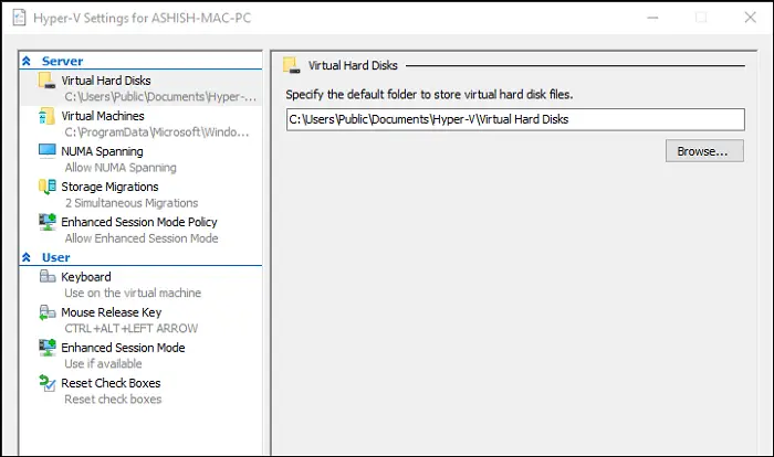 Hyper-V Settings Windows