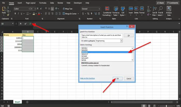 How to use the BIN2HEX function in Excel