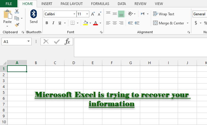 Microsoft Excel is trying to recover your information