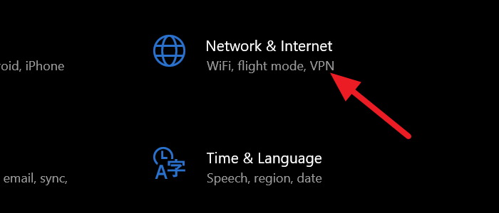 Network & Internet in Settings