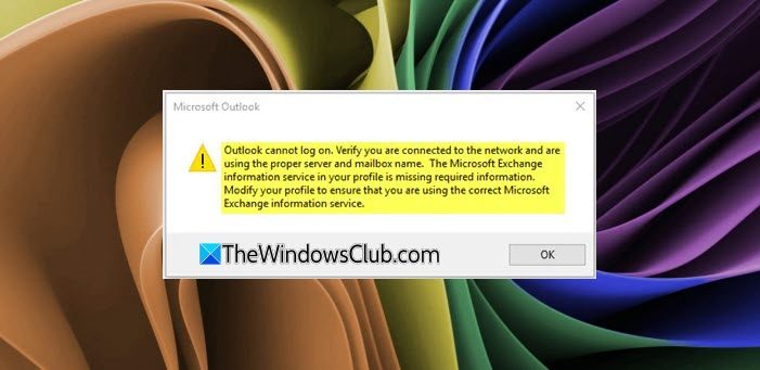 Outlook cannot log on, verify you are connected to the network