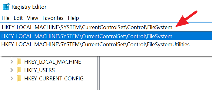 Path for file system regedit