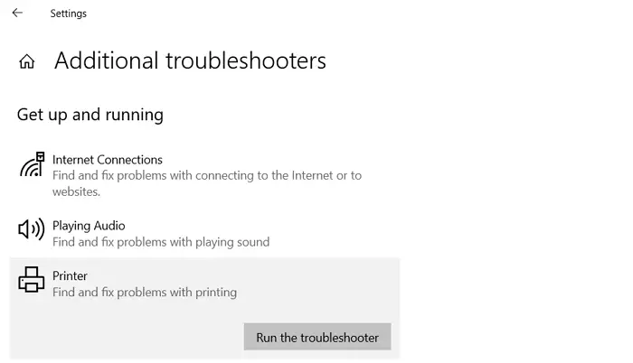 Printer Run Troubleshooter Windows