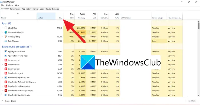 Process ID in Task Manager