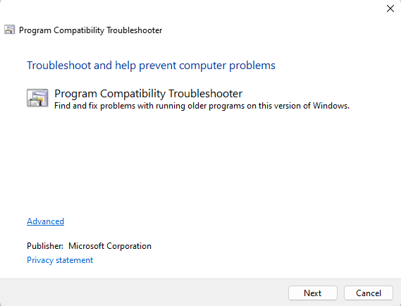 Program Compatibility Troubleshooter