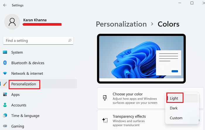 Revert from Dark Mode to Light Mode in Windows 11