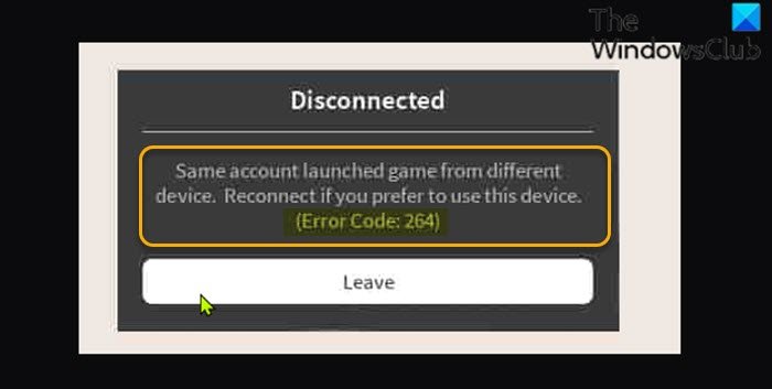 Roblox error code 264