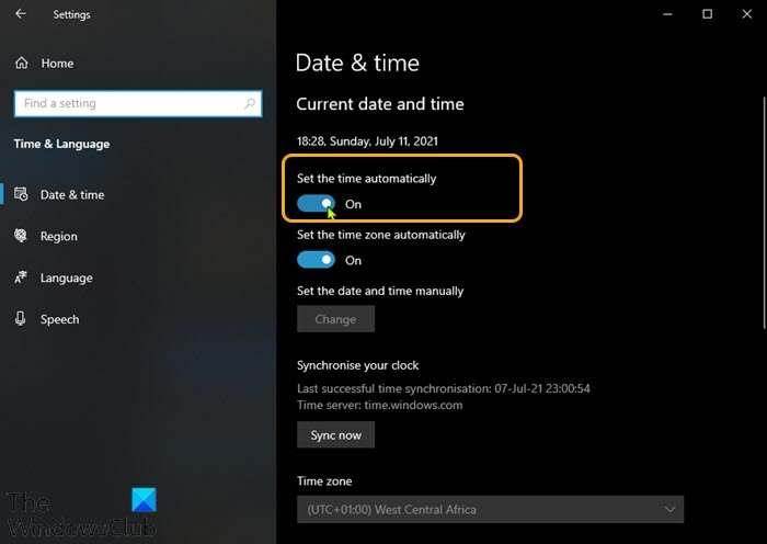 Set Date & Time settings to automatic