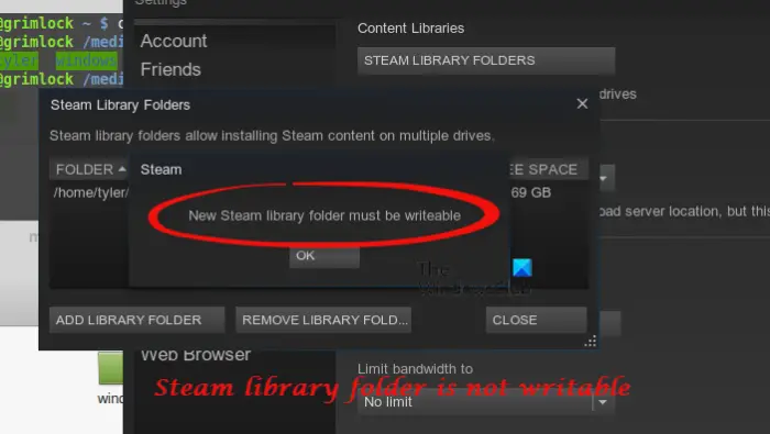 Steam library folder must be writable
