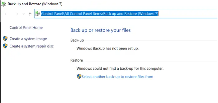 System Image Backup Option Windows