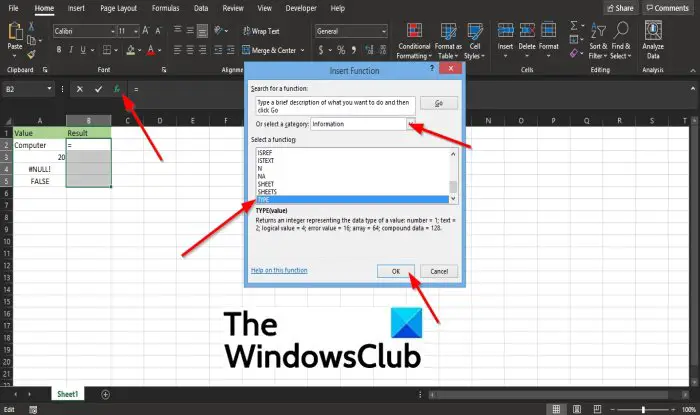 How to use the TYPE Function in Excel