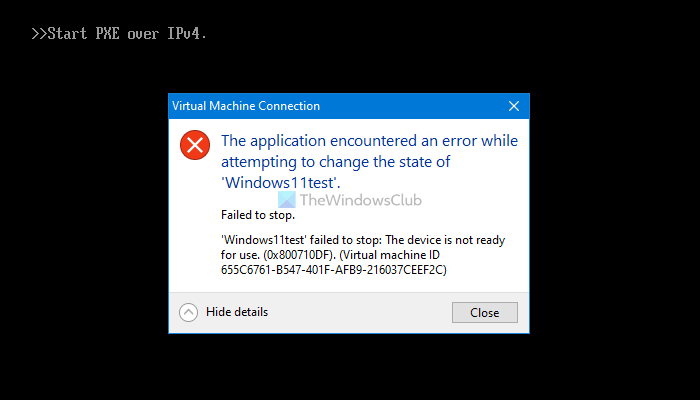 The application encountered an error while attempting to change the state of